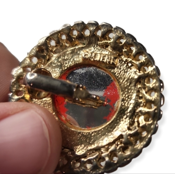 M Lent Red Jewel Clip On Earrings - Picture 4 of 5